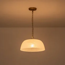 French Luxe 1-Light White Clouded Glass Round Pendant