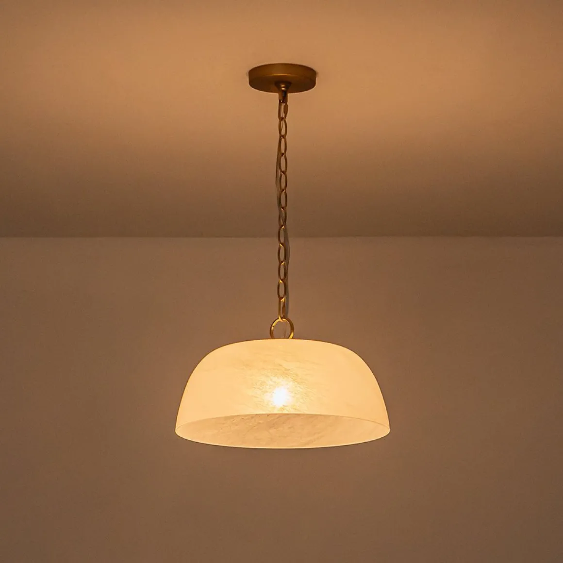 French Luxe 1-Light White Clouded Glass Round Pendant