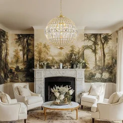 French Luxury Brass Floral Crystal Globe Chandelier