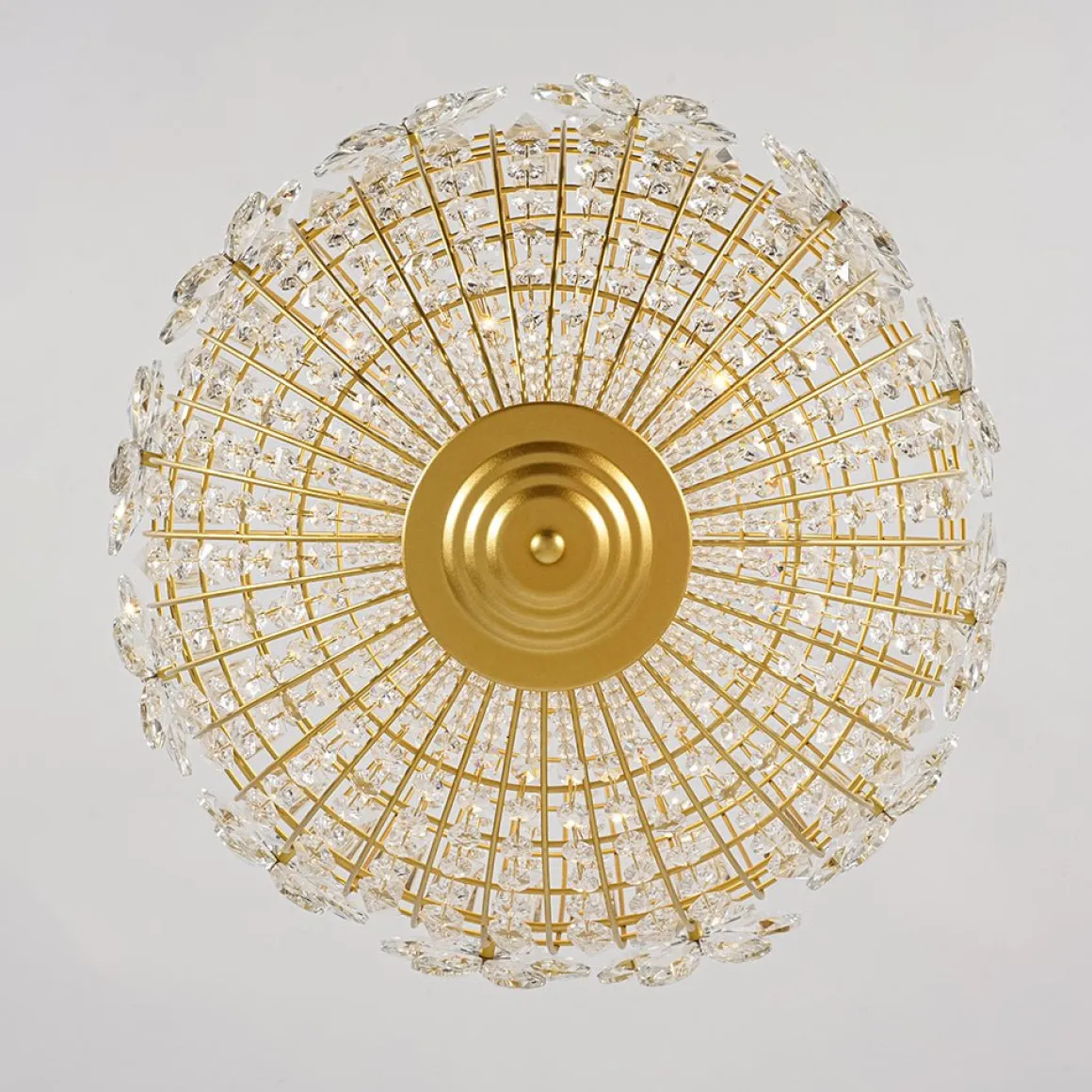 French Luxury Brass Floral Crystal Globe Chandelier