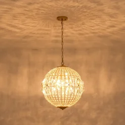 French Luxury Brass Floral Crystal Globe Chandelier
