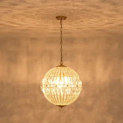 French Luxury Brass Floral Crystal Globe Chandelier