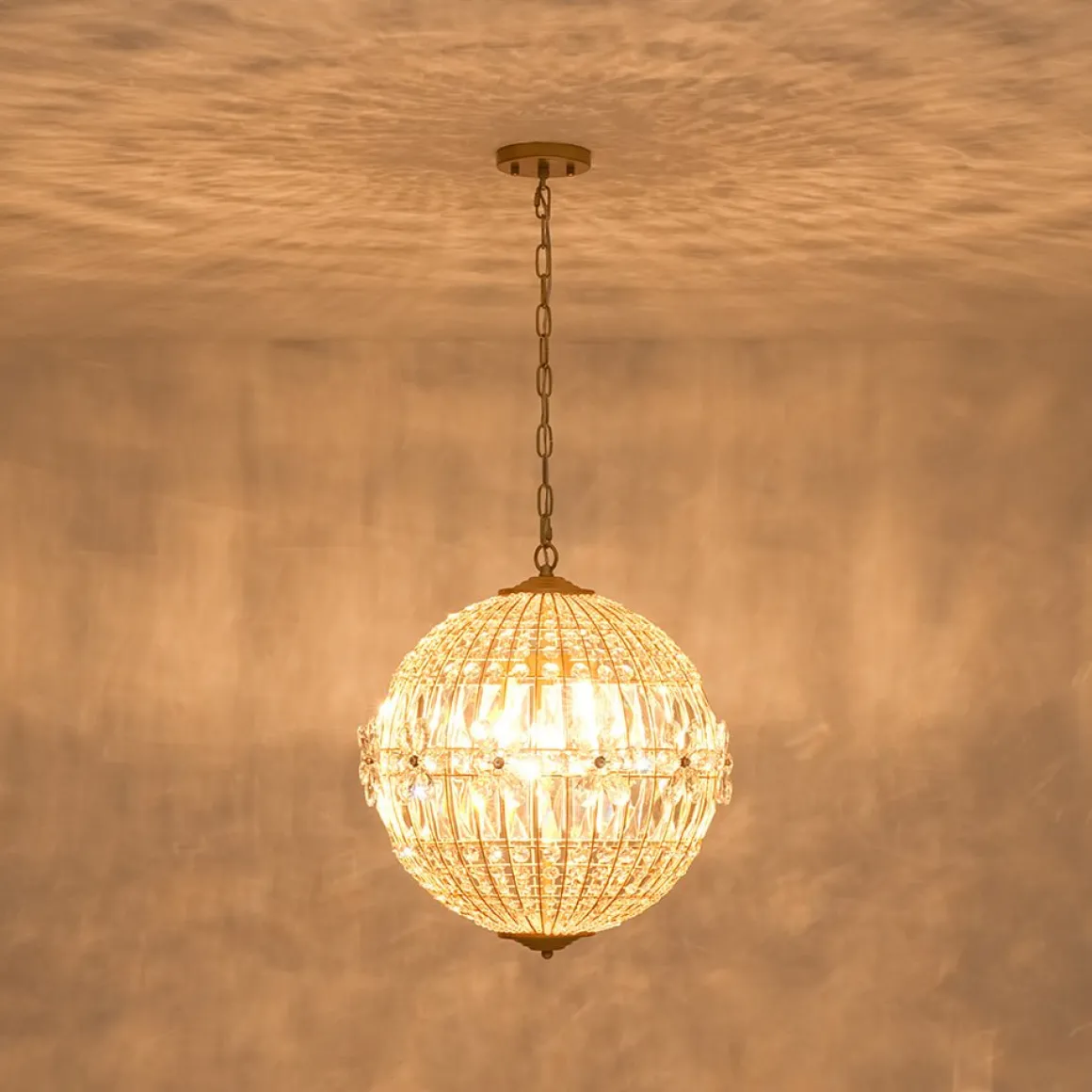 French Luxury Brass Floral Crystal Globe Chandelier