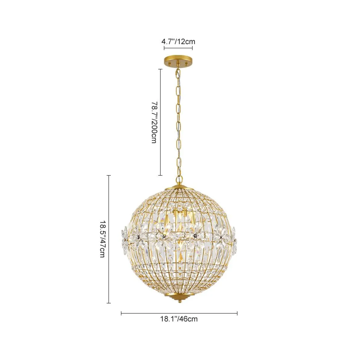 French Luxury Brass Floral Crystal Globe Chandelier