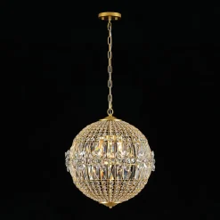 French Luxury Brass Floral Crystal Globe Chandelier
