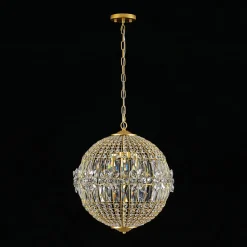 French Luxury Brass Floral Crystal Globe Chandelier