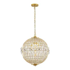 French Luxury Brass Floral Crystal Globe Chandelier