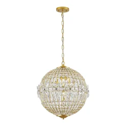 French Luxury Brass Floral Crystal Globe Chandelier