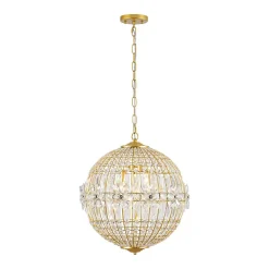 French Luxury Brass Floral Crystal Globe Chandelier