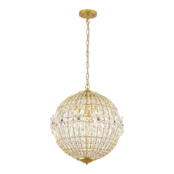French Luxury Brass Floral Crystal Globe Chandelier