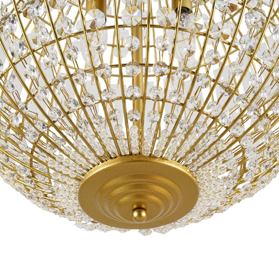 French Luxury Brass Floral Crystal Globe Chandelier