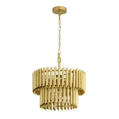 French Luxury Gold 2-Tier Metal Drum Cage Chandelier
