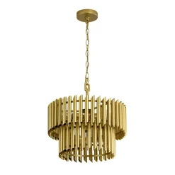 French Luxury Gold 2-Tier Metal Drum Cage Chandelier