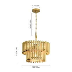 French Luxury Gold 2-Tier Metal Drum Cage Chandelier