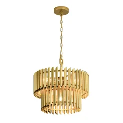 French Luxury Gold 2-Tier Metal Drum Cage Chandelier