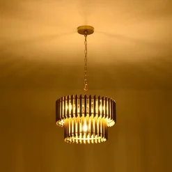 French Luxury Gold 2-Tier Metal Drum Cage Chandelier
