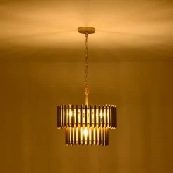 French Luxury Gold 2-Tier Metal Drum Cage Chandelier