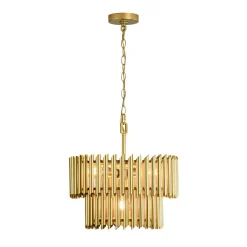 French Luxury Gold 2-Tier Metal Drum Cage Chandelier