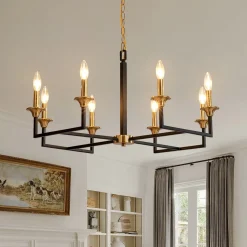 French Modern Iron 8-Light Candle Chandelier