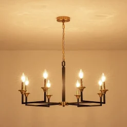 French Modern Iron 8-Light Candle Chandelier