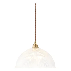 French Retro 1-Light Clear Ribbed Glass Dome Pendant