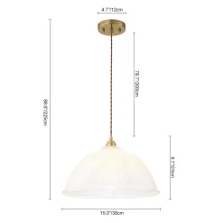 French Retro 1-Light Clear Ribbed Glass Dome Pendant
