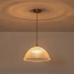 French Retro 1-Light Clear Ribbed Glass Dome Pendant