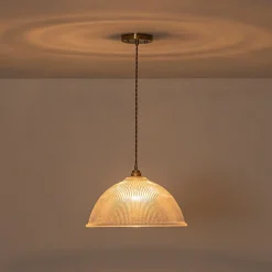 French Retro 1-Light Clear Ribbed Glass Dome Pendant