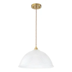 French Retro 1-Light Clear Ribbed Glass Dome Pendant