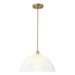French Retro 1-Light Clear Ribbed Glass Dome Pendant