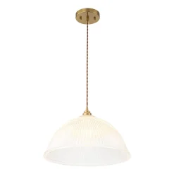 French Retro 1-Light Clear Ribbed Glass Dome Pendant