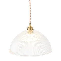 French Retro 1-Light Clear Ribbed Glass Dome Pendant