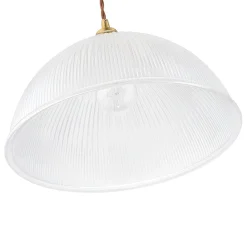 French Retro 1-Light Clear Ribbed Glass Dome Pendant