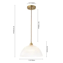 French Retro 1-Light Clear Ribbed Glass Dome Pendant