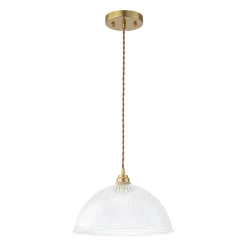 French Retro 1-Light Clear Ribbed Glass Dome Pendant