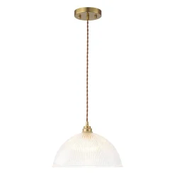 French Retro 1-Light Clear Ribbed Glass Dome Pendant