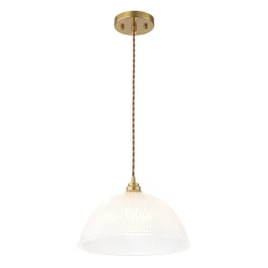 French Retro 1-Light Clear Ribbed Glass Dome Pendant