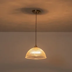 French Retro 1-Light Clear Ribbed Glass Dome Pendant