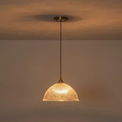 French Retro 1-Light Clear Ribbed Glass Dome Pendant
