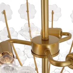 French Sculpture Brass Bloom Glass Floral Semi Flush Mount
