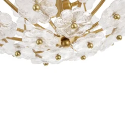 French Sculpture Brass Bloom Glass Floral Semi Flush Mount