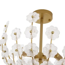 French Sculpture Brass Bloom Glass Floral Semi Flush Mount