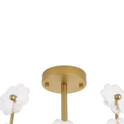 French Sculpture Brass Bloom Glass Floral Semi Flush Mount