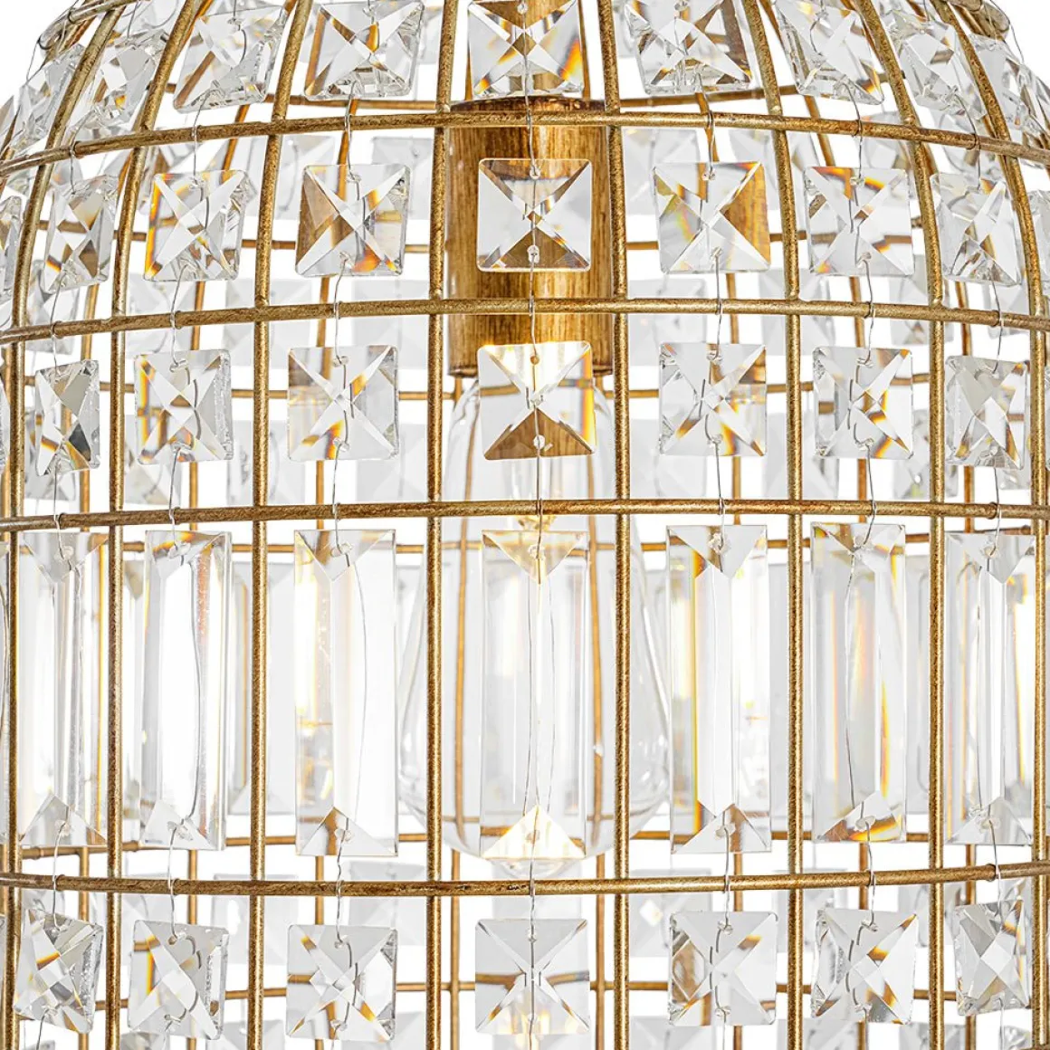 French Shabby Chic Antique Brass Crystal Cage Chandelier