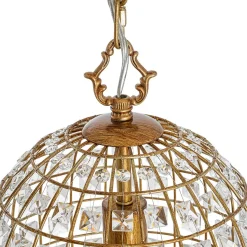 French Shabby Chic Antique Brass Crystal Cage Chandelier