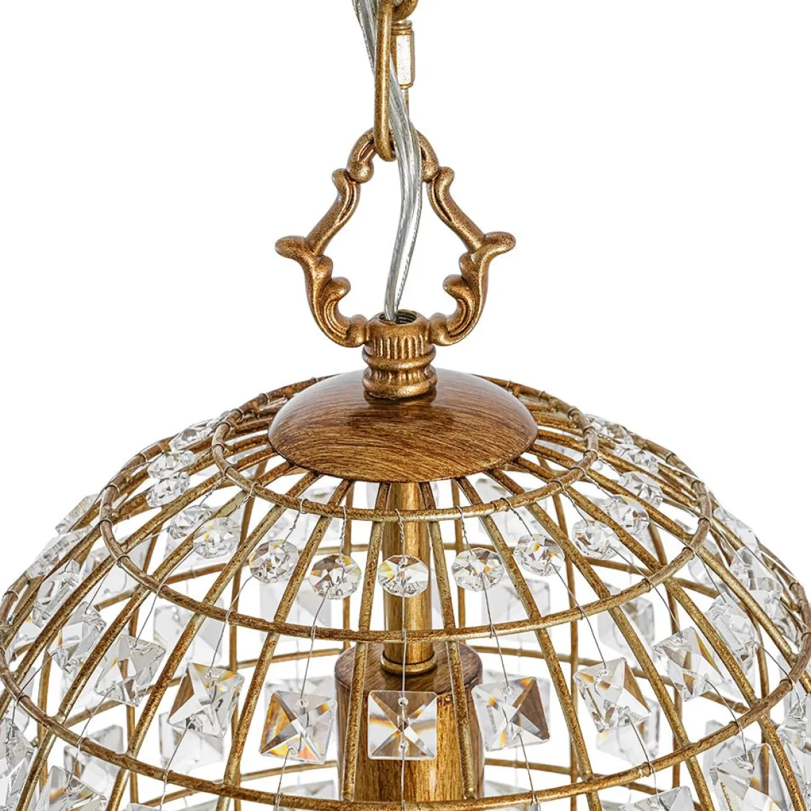 French Shabby Chic Antique Brass Crystal Cage Chandelier