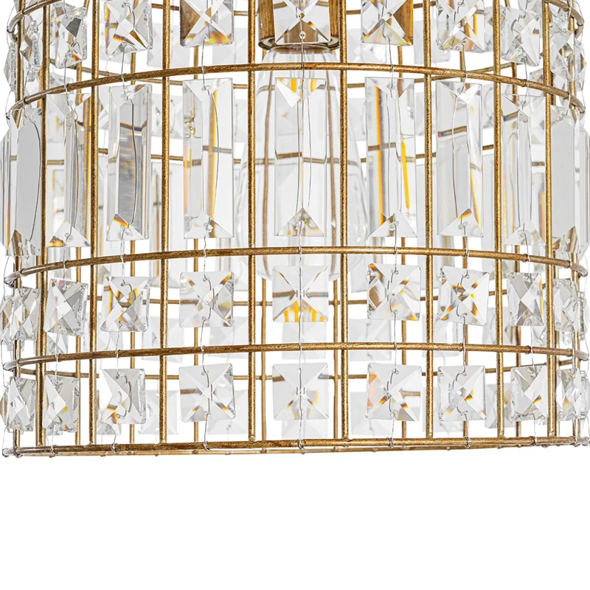 French Shabby Chic Antique Brass Crystal Cage Chandelier