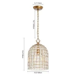 French Shabby Chic Antique Brass Crystal Cage Chandelier