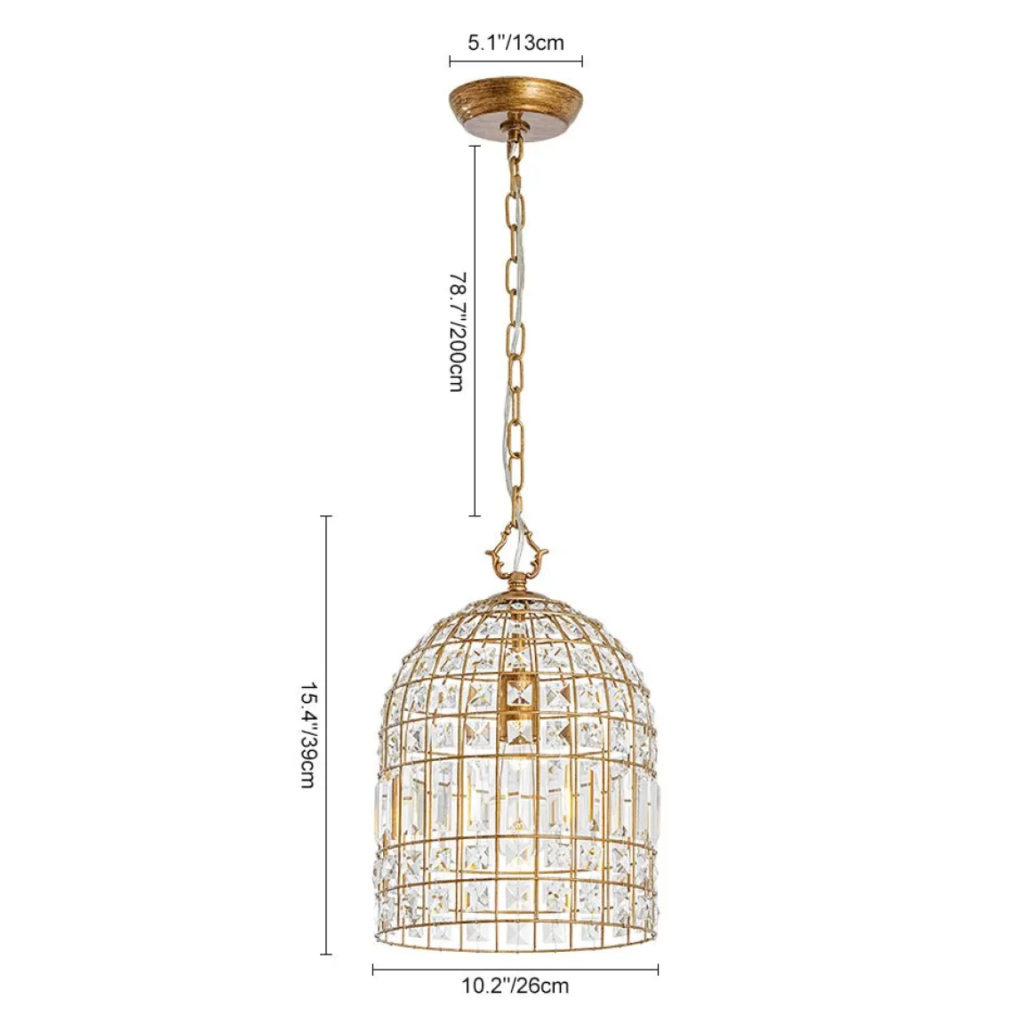 French Shabby Chic Antique Brass Crystal Cage Chandelier