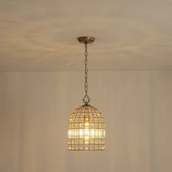 French Shabby Chic Antique Brass Crystal Cage Chandelier